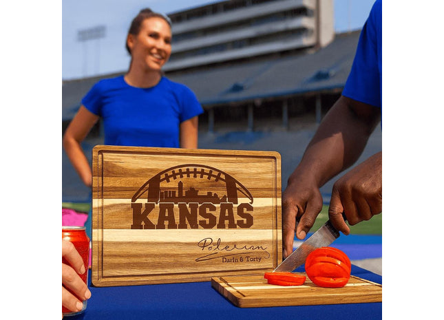 Personalized Kansas Football Cutting Board: Acacia Wood Super Bowl Decor