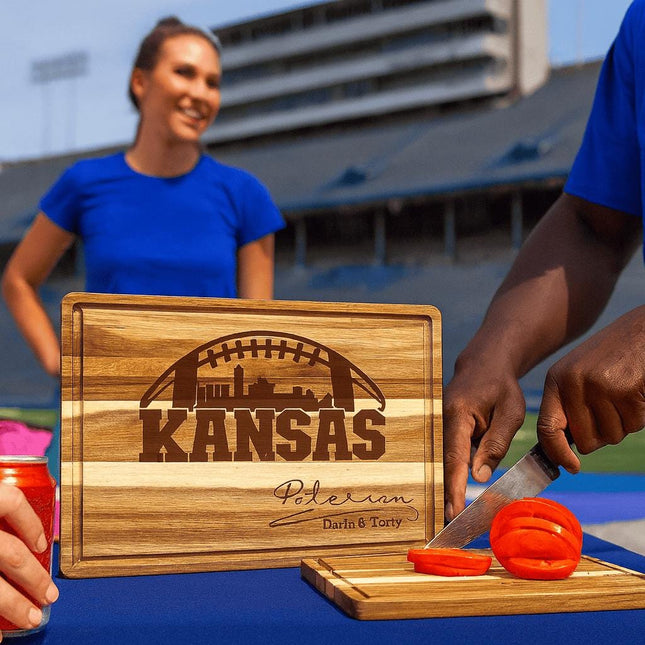Personalized Kansas Football Cutting Board: Acacia Wood Super Bowl Decor