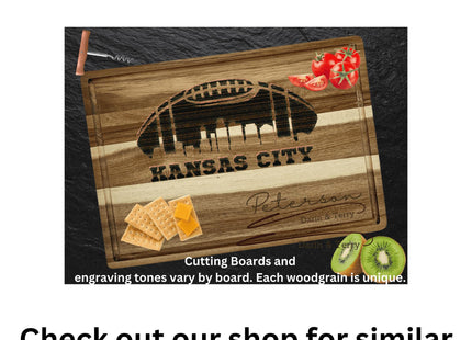 Personalized Kansas Football Cutting Board: Acacia Wood Super Bowl Decor
