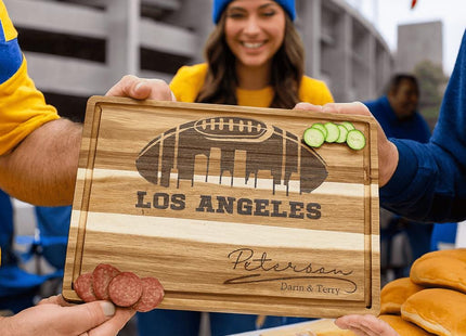 Personalized Los Angeles Football Cutting Board: Engraved Acacia Wood Super Bowl Decor
