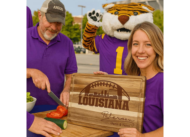Personalized Louisiana Football Cutting Board: Acacia Wood Sports Fan Gift