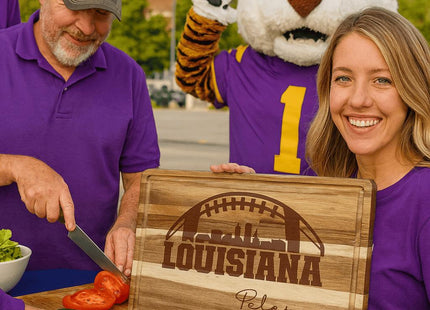 Personalized Louisiana Football Cutting Board: Acacia Wood Super Bowl Decor