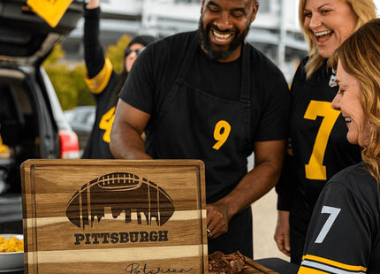 Personalized Pittsburgh Football Cutting Board: Engraved Acacia Wood Game Day Gift