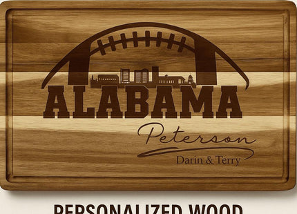 Alabama Custom Cutting Board – Personalized Wood Football Team Gift, Laser Engraved State Pride Serving Board, Tailgate Kitchen Decor