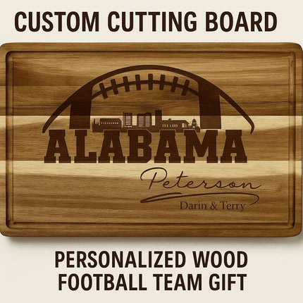Alabama Custom Cutting Board – Personalized Wood Football Team Gift, Laser Engraved State Pride Serving Board, Tailgate Kitchen Decor