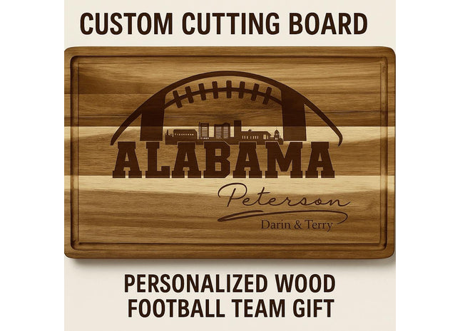Alabama Custom Cutting Board – Personalized Wood Football Team Gift, Laser Engraved State Pride Serving Board, Tailgate Kitchen Decor