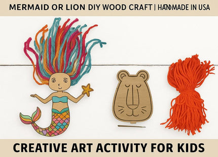 DIY Mermaid or Lion Yarn Craft Kit: Kids Art Activity, Handmade in USA