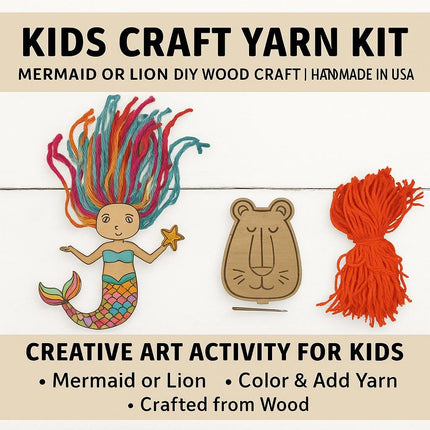 DIY Mermaid or Lion Yarn Craft Kit: Kids Art Activity, Handmade in USA