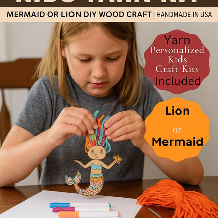 DIY Mermaid or Lion Yarn Craft Kit: Kids Art Activity, Handmade in USA