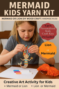 DIY Mermaid or Lion Yarn Craft Kit: Kids Art Activity, Handmade in USA