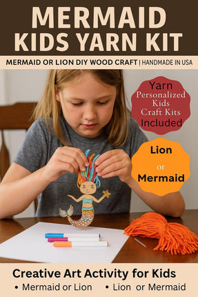 DIY Mermaid or Lion Yarn Craft Kit: Kids Art Activity, Handmade in USA