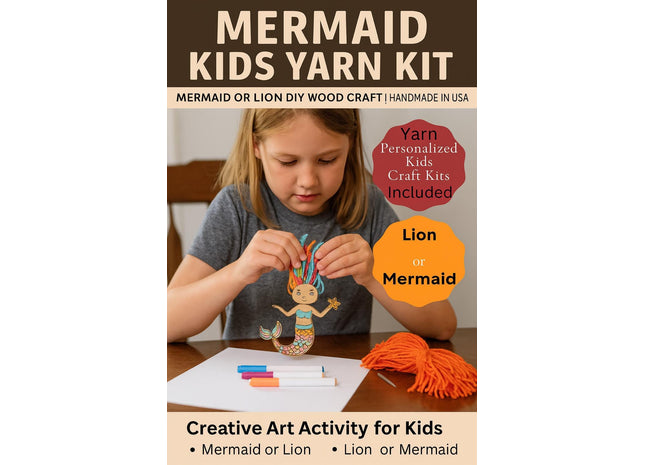 DIY Mermaid or Lion Yarn Craft Kit: Kids Art Activity, Handmade in USA