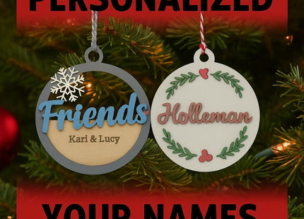 Best Friends Personalized Holiday Ornaments – DIY Craft Kit with Names – Custom Wood Ornament Gift for Friends