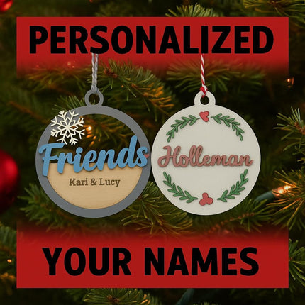 Best Friends Personalized Holiday Ornaments – DIY Craft Kit with Names – Custom Wood Ornament Gift for Friends