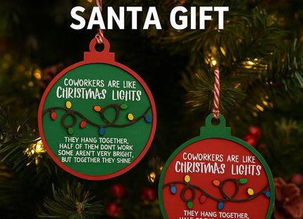 Funny Coworker Christmas Ornament: Hand-Painted Lights, Engraved Message
