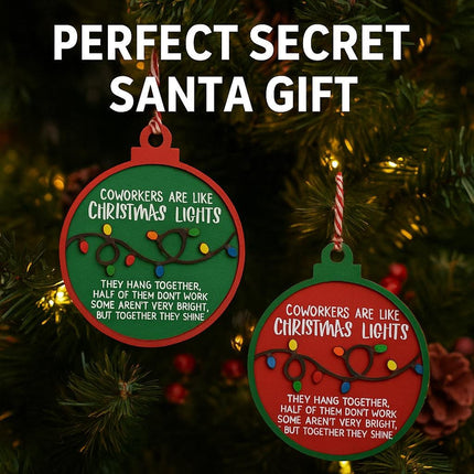 Funny Coworker Christmas Ornament: Hand-Painted Lights, Engraved Message
