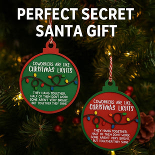 Funny Coworker Christmas Ornament: Hand-Painted Lights, Engraved Message