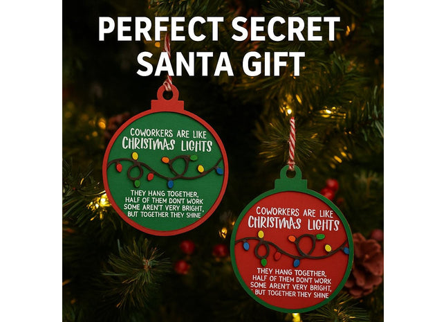 Funny Coworker Christmas Ornament: Hand-Painted Lights, Engraved Message