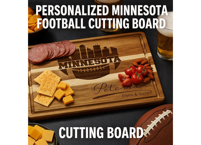 Personalized Minnesota Football Cutting Board: Engraved Acacia Wood Cheese Board