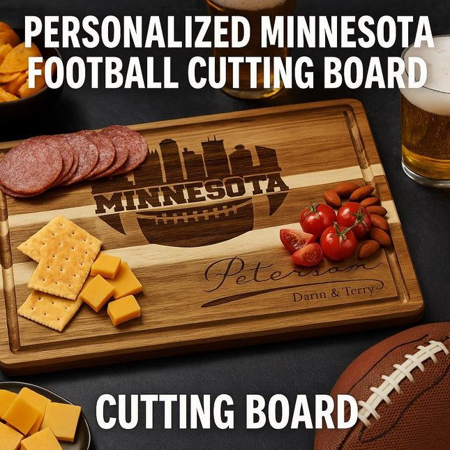 Personalized Minnesota Football Cutting Board: Engraved Acacia Wood Cheese Board