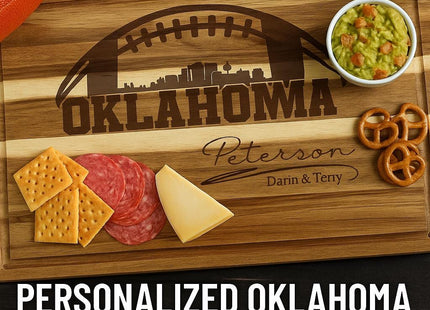Personalized Oklahoma Football Cutting Board: Engraved Acacia Wood Cheese Board