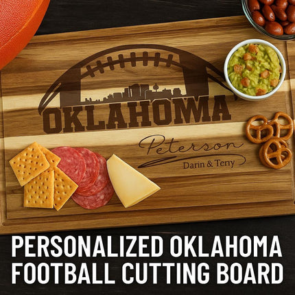 Personalized Oklahoma Football Cutting Board: Engraved Acacia Wood Cheese Board
