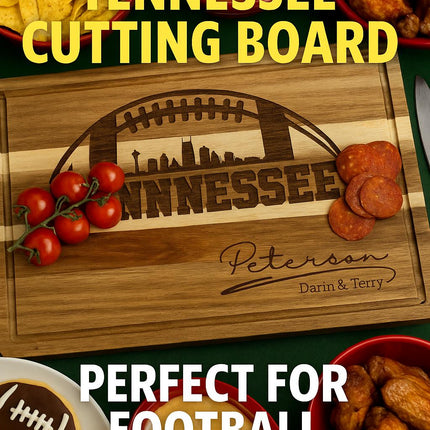 Personalized Tennessee Football Cutting Board: Engraved Acacia Wood Gift
