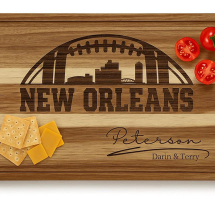 Personalized New Orleans Football Cutting Board: Engraved Acacia Wood, Game Day Gift