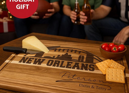Personalized New Orleans Football Cutting Board: Engraved Acacia Wood, Game Day Gift