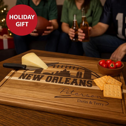 Personalized Acacia Wood Cutting Board: New Orleans Football Fan Gift