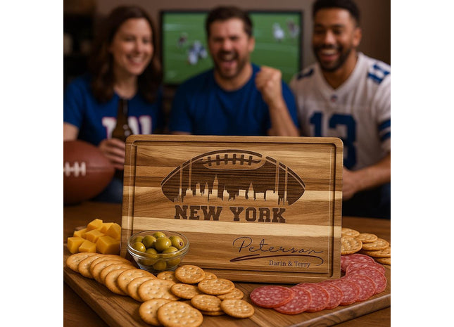 Personalized New York Football Cutting Board: Engraved Acacia Wood Cheese Board