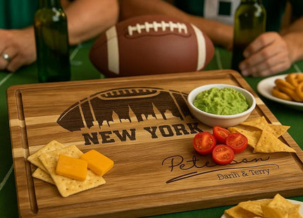 Personalized New York Football Cutting Board: Engraved Acacia Wood Cheese Board
