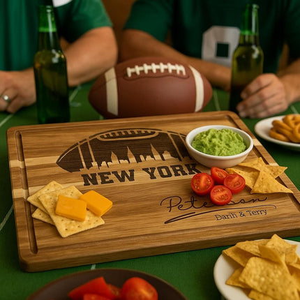 Personalized New York Football Cutting Board: Engraved Acacia Wood Cheese Board