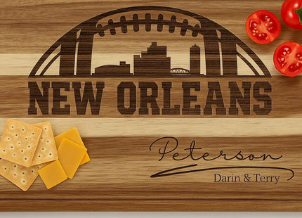 Personalized Acacia Wood Cutting Board: New Orleans Football Fan Gift