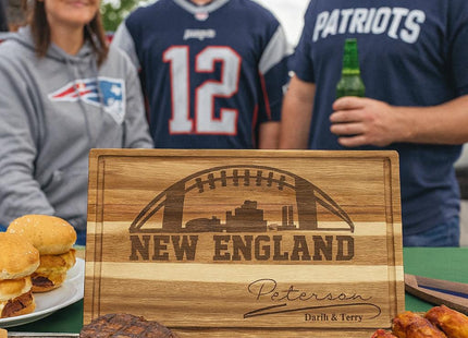 Personalized New England Football Cutting Board: Engraved Acacia Wood