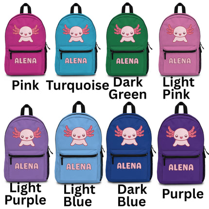Personalized Axolotl Backpack: Custom Kids School Bag, USA Made