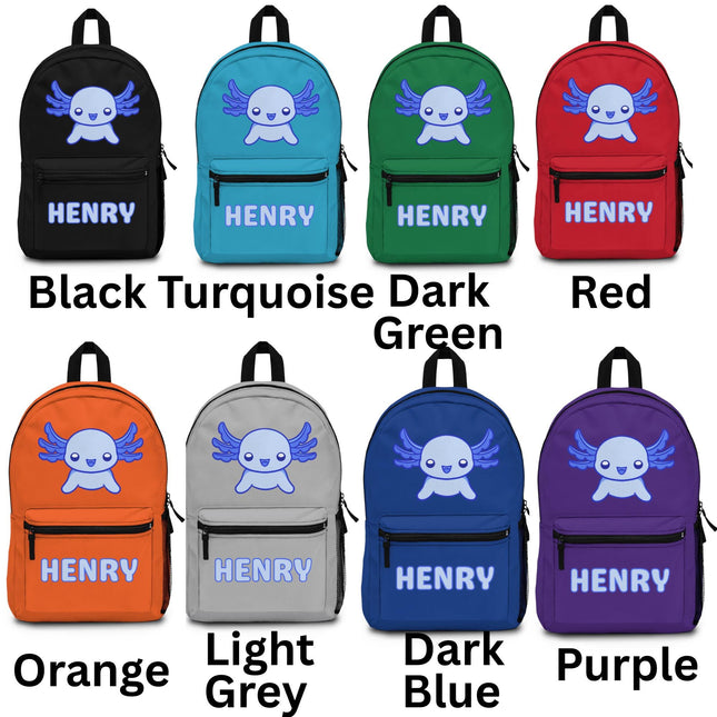 Personalized Axolotl Backpack: Custom Kids School Bag, USA Made