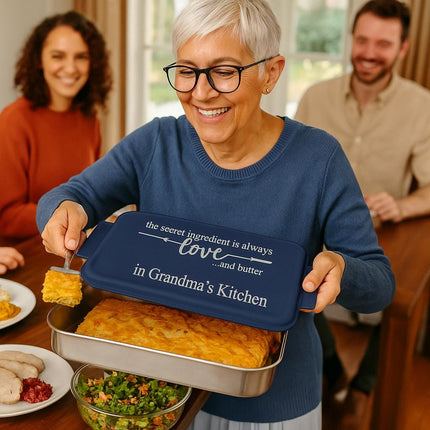 User Aluminum Cake Pan | Personalized Cake Pan | Cake Pan With Lid | The Secret Ingredient is Love and Butter
