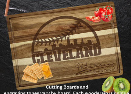 Personalized Cleveland Baseball Cutting Board: Engraved Acacia Wood Gift