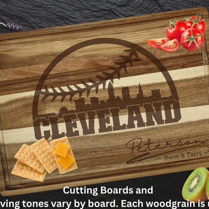 Personalized Cleveland Baseball Cutting Board: Engraved Acacia Wood Gift