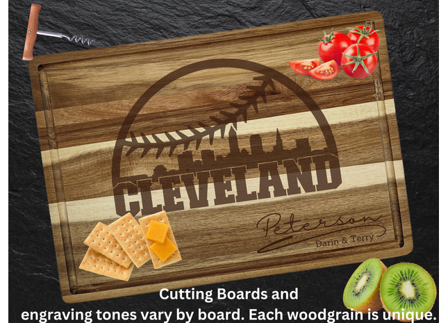 Personalized Cleveland Baseball Cutting Board: Engraved Acacia Wood Gift