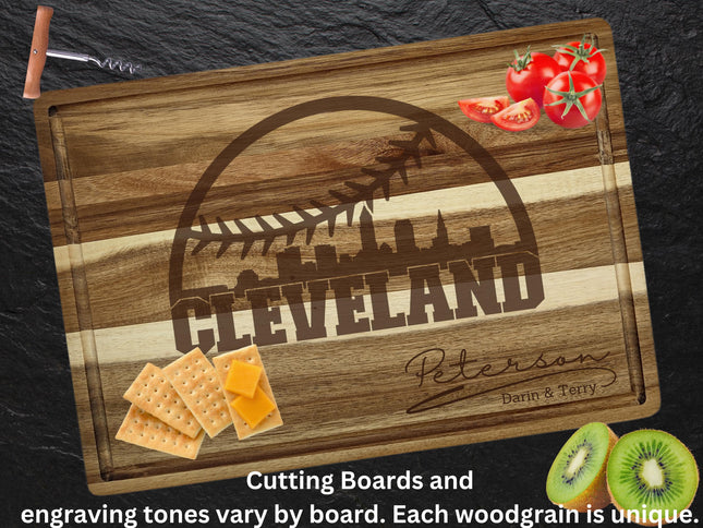 Personalized Cleveland Baseball Cutting Board: Engraved Acacia Wood Gift