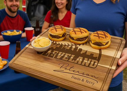 Personalized Cleveland Baseball Cutting Board: Engraved Acacia Wood Gift