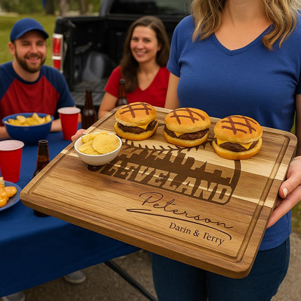 Personalized Cleveland Baseball Cutting Board: Engraved Acacia Wood Gift