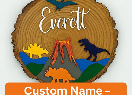 Personalized Kids Wooden Name Sign: Dinosaur or Mountain Decor