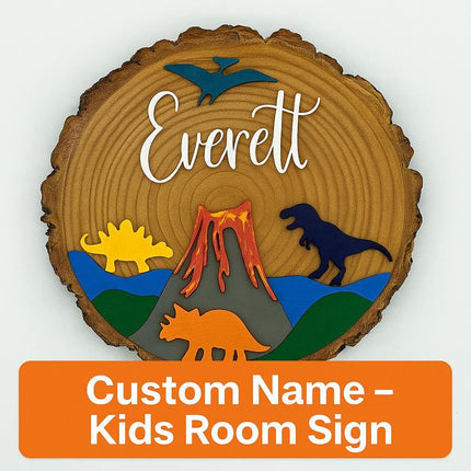 Personalized Kids Wooden Name Sign: Dinosaur or Mountain Decor