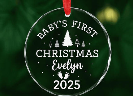 Personalized Baby's First Christmas Ornament 2025: Engraved Glass Keepsake