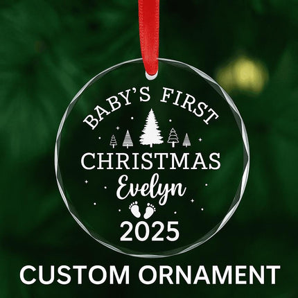 Personalized Baby's First Christmas Ornament 2025: Engraved Glass Keepsake