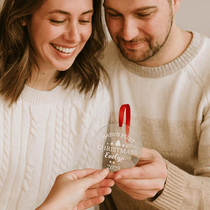 Personalized Baby's First Christmas Ornament 2025: Engraved Glass Keepsake