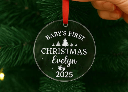 Personalized Baby's First Christmas Ornament 2025: Engraved Glass Keepsake